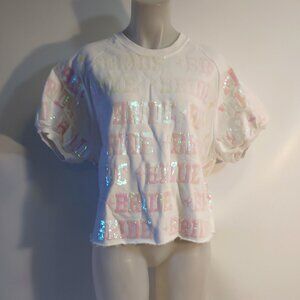 QUEEN OF SPARKLES White Sequin Sweatshirt